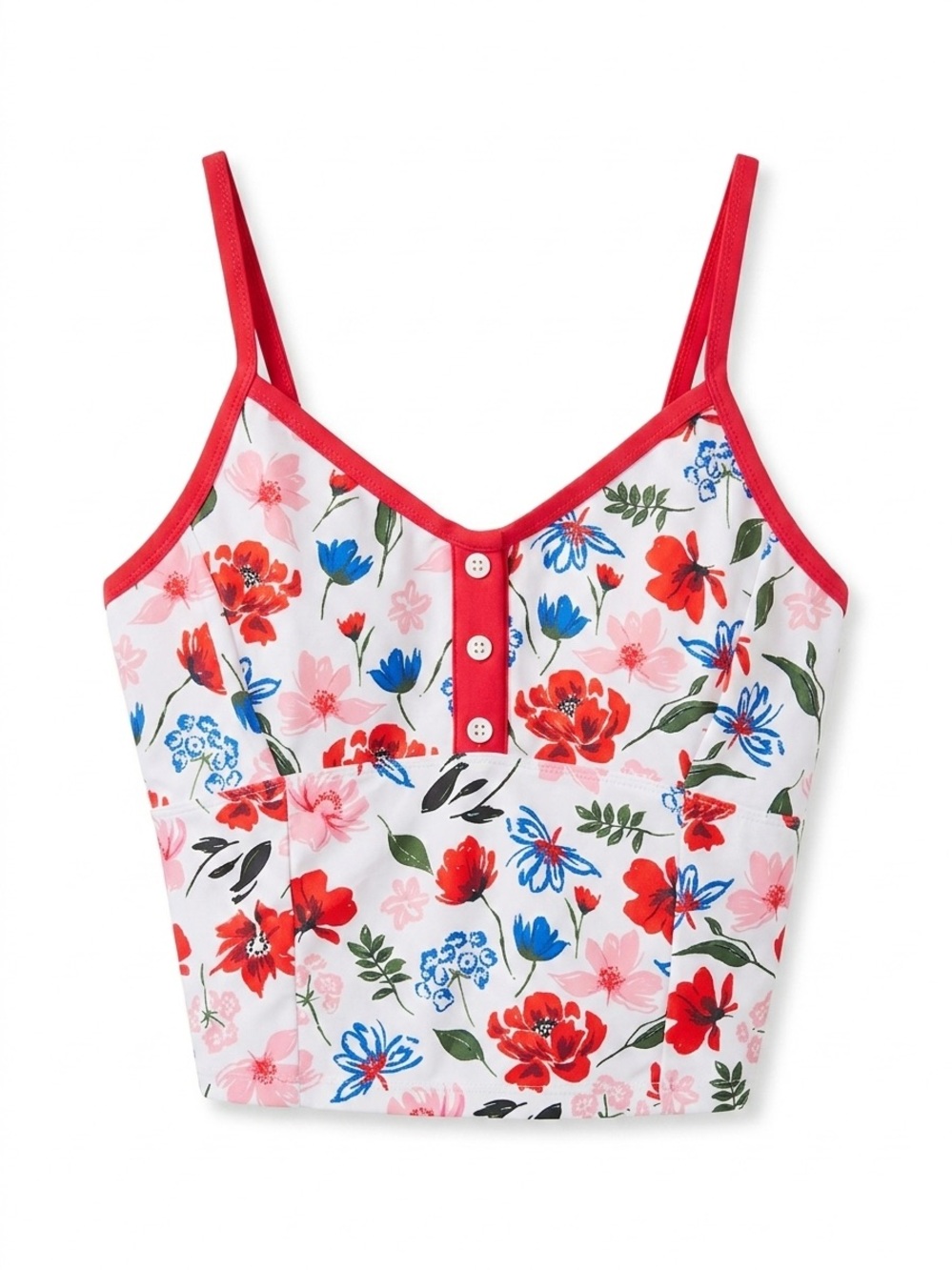 Red-Trim Floral Bikini Top - White Base